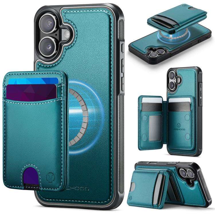 JEEHOOD J10 Flip Card Bag MagSafe Split RFID Leather Phone Case, For iPhone 16 Plus, For iPhone 1...