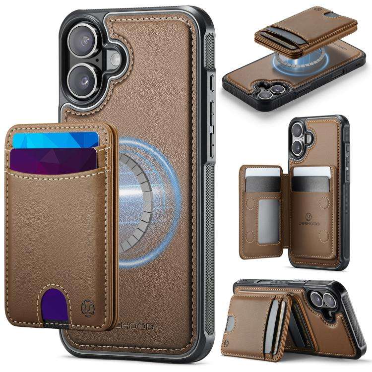JEEHOOD J10 Flip Card Bag MagSafe Split RFID Leather Phone Case, For iPhone 16 Plus, For iPhone 1...