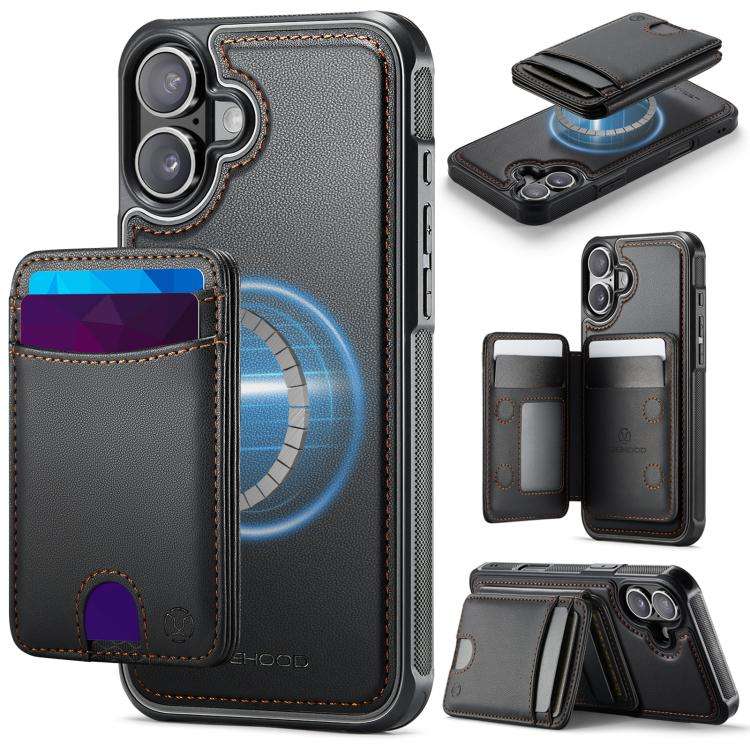 JEEHOOD J10 Flip Card Bag MagSafe Split RFID Leather Phone Case, For iPhone 16 Plus, For iPhone 1...