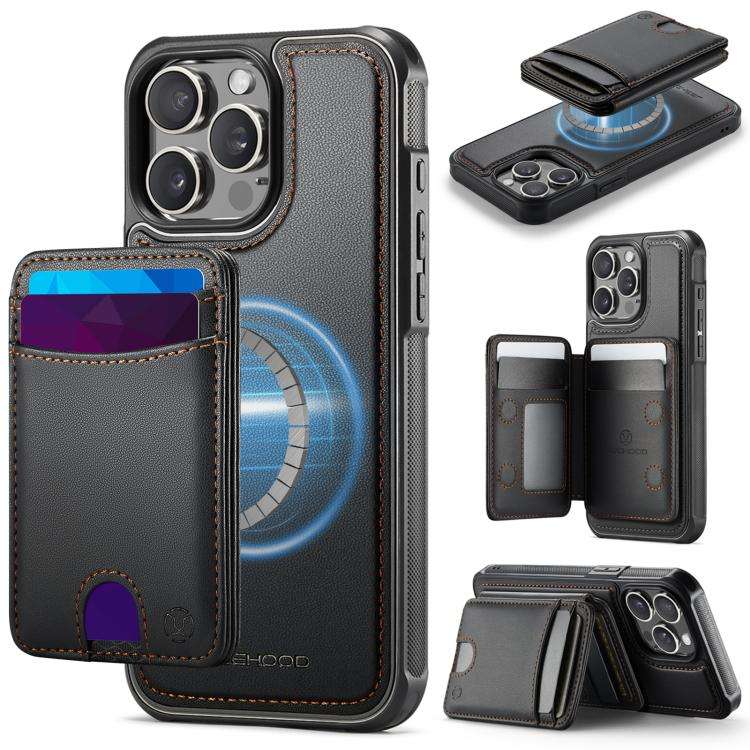 JEEHOOD J10 Flip Card Bag MagSafe Split RFID Leather Phone Case, For iPhone 16 Plus, For iPhone 1...