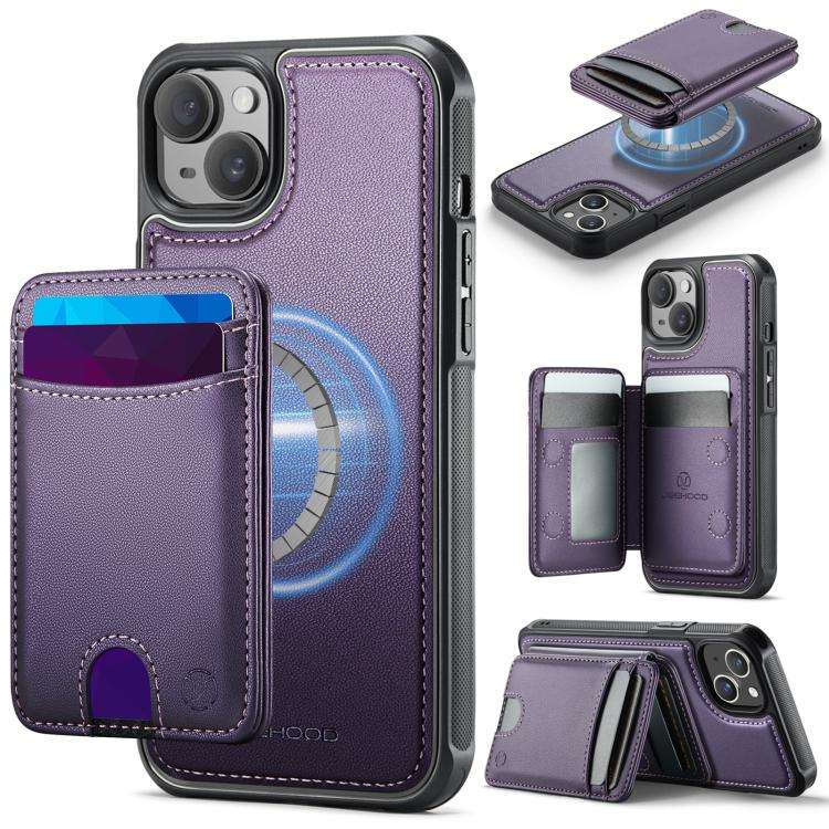 JEEHOOD J10 Flip Card Bag MagSafe Split RFID Leather Phone Case, For iPhone 16 Plus, For iPhone 1...