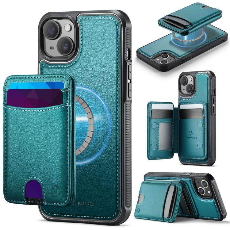 JEEHOOD J10 Flip Card Bag MagSafe Split RFID Leather Phone Case, For iPhone 16 Plus, For iPhone 1...