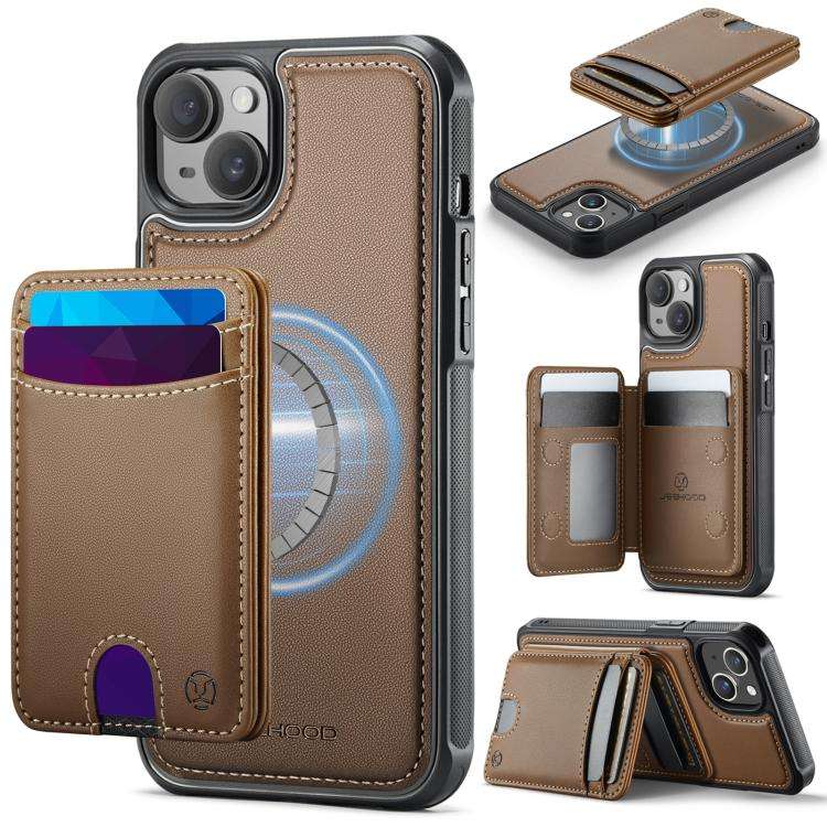 JEEHOOD J10 Flip Card Bag MagSafe Split RFID Leather Phone Case, For iPhone 16 Plus, For iPhone 1...