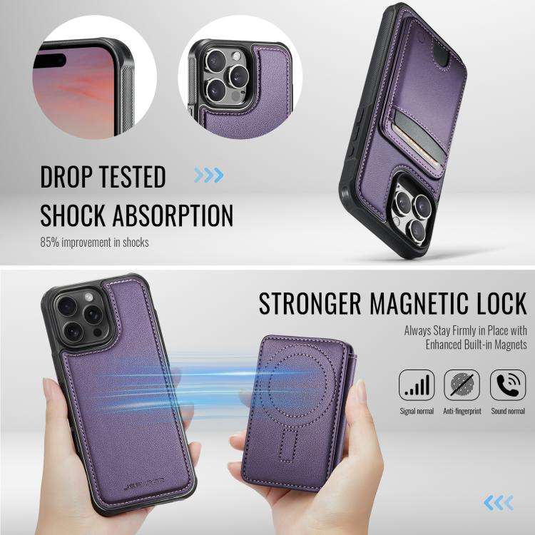 JEEHOOD J10 Flip Card Bag MagSafe Split RFID Leather Phone Case, For iPhone 14 Pro Max, For iPhon...