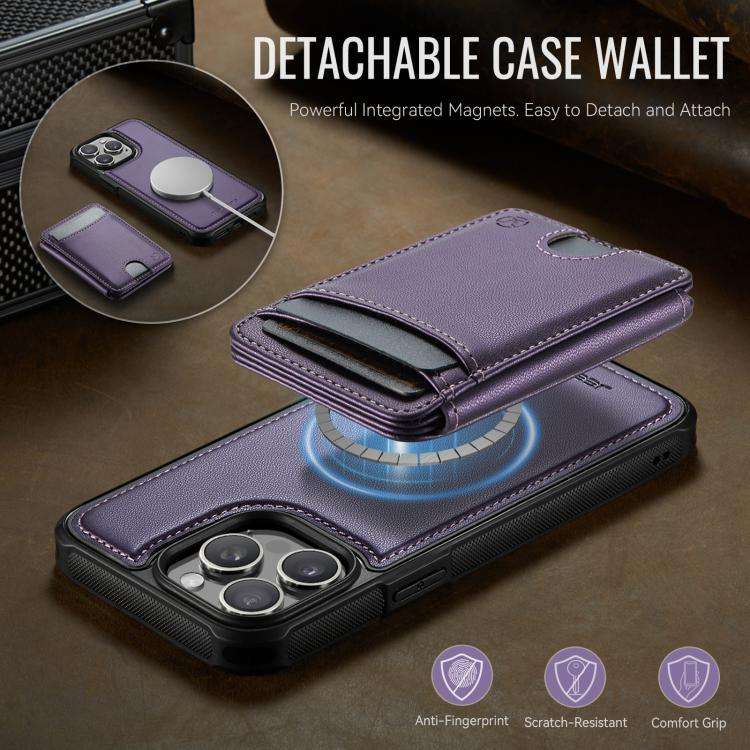 JEEHOOD J10 Flip Card Bag MagSafe Split RFID Leather Phone Case, For iPhone 14 Pro Max, For iPhon...