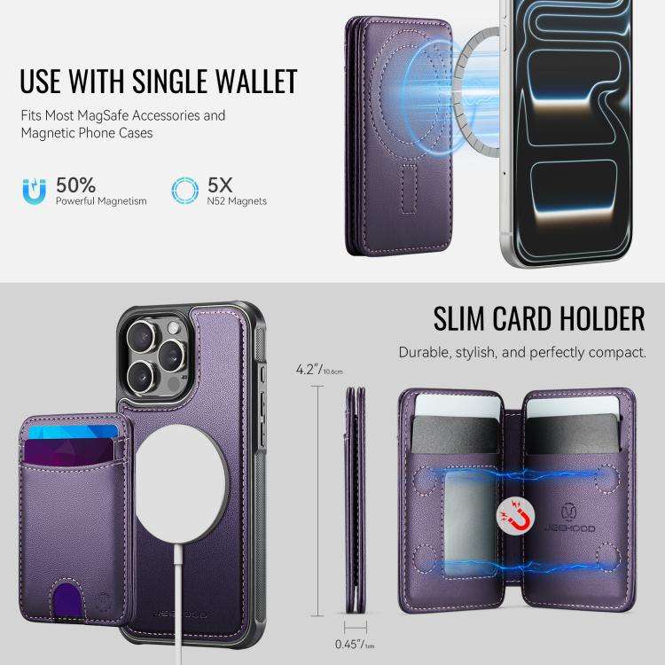 JEEHOOD J10 Flip Card Bag MagSafe Split RFID Leather Phone Case, For iPhone 14 Pro Max, For iPhon...