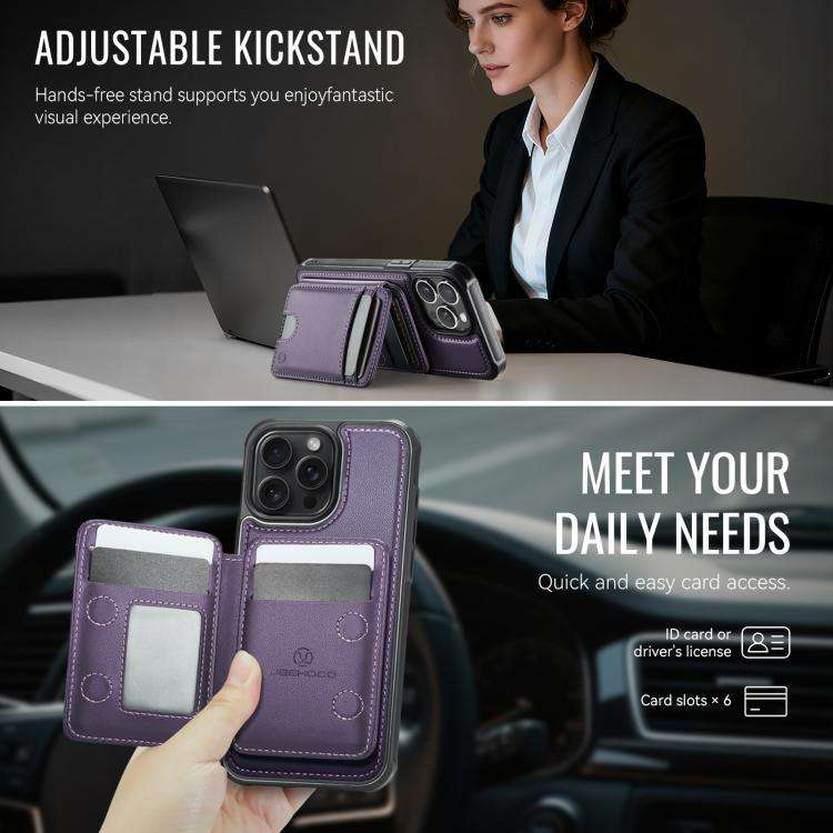 JEEHOOD J10 Flip Card Bag MagSafe Split RFID Leather Phone Case, For iPhone 14 Pro Max, For iPhon...