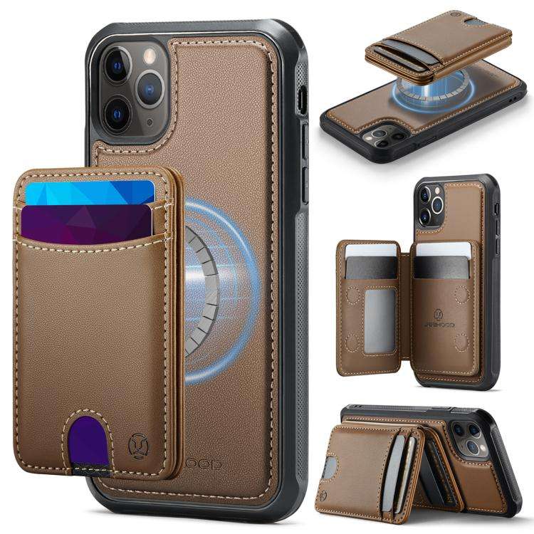 JEEHOOD J10 Flip Card Bag MagSafe Split RFID Leather Phone Case, For iPhone 14 Pro Max, For iPhon...