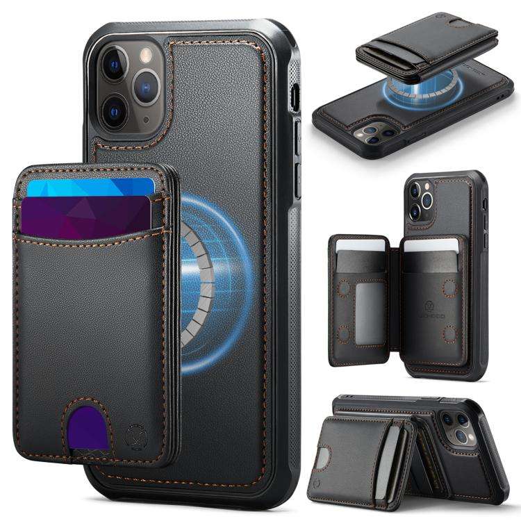 JEEHOOD J10 Flip Card Bag MagSafe Split RFID Leather Phone Case, For iPhone 14 Pro Max, For iPhon...