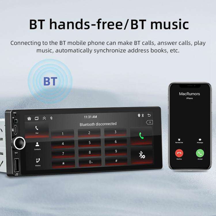 F6021 6.86 inch IPS Screen Car 1Din MP5 Player Support CarPlay & Android Auto, F6021