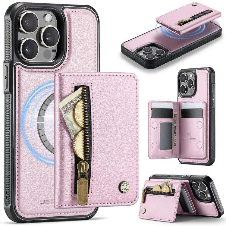 JEEHOOD J12 Exquisite RFID MagSafe Zipper Card Bag Phone Case, For iPhone 15 Pro Max, For iPhone ...