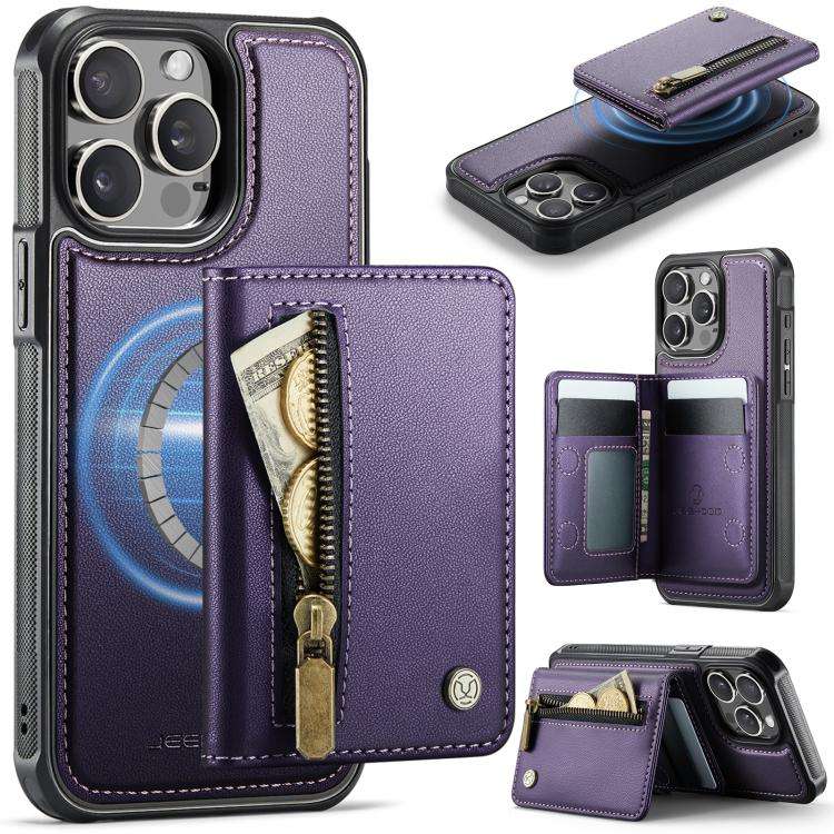 JEEHOOD J12 Exquisite RFID MagSafe Zipper Card Bag Phone Case, For iPhone 15 Pro Max, For iPhone ...