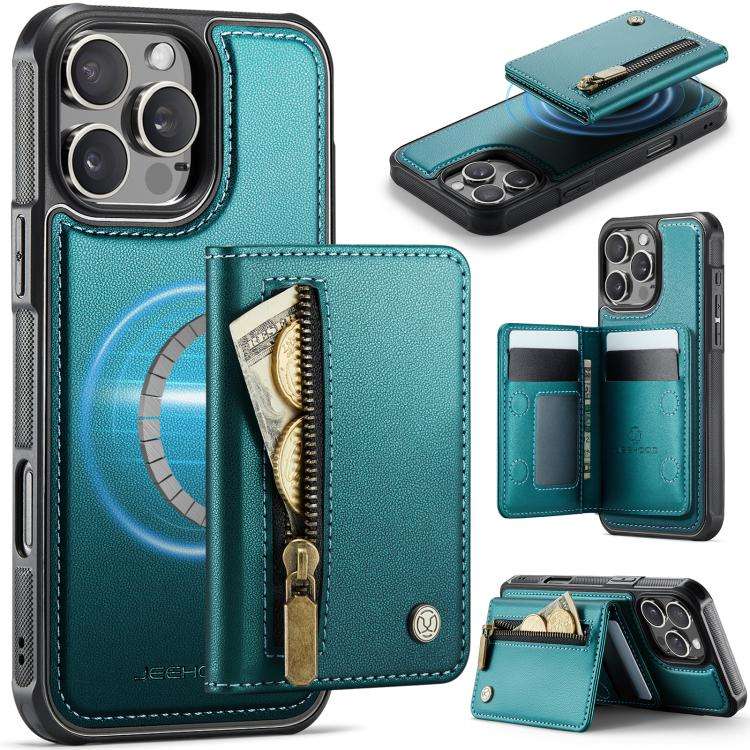 JEEHOOD J12 Exquisite RFID MagSafe Zipper Card Bag Phone Case, For iPhone 17e / 16e, For iPhone 1...