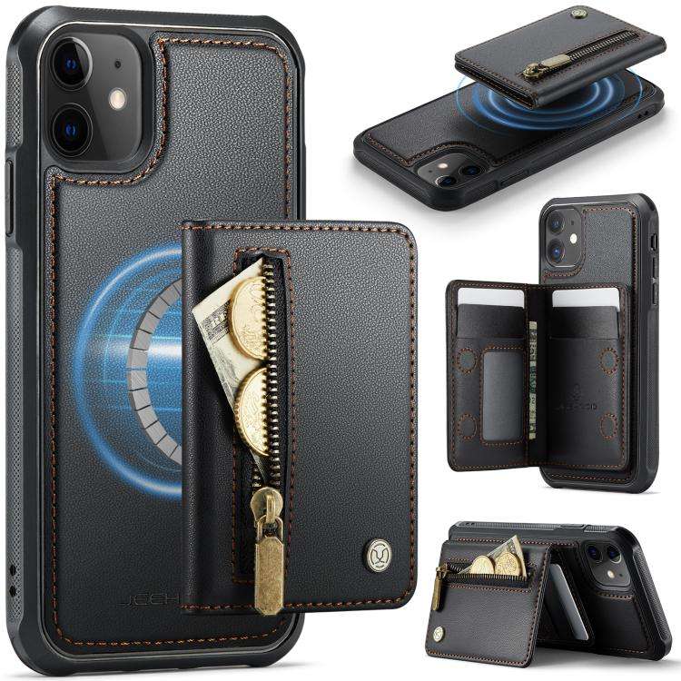JEEHOOD J12 Exquisite RFID MagSafe Zipper Card Bag Phone Case, For iPhone 15 Pro Max, For iPhone ...