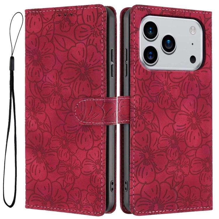 Cherry Blossoms Embossed Leather Phone Case, For iPhone 18 Pro, For iPhone 18 Pro Max, For iPhone...