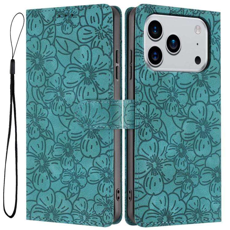 Cherry Blossoms Embossed Leather Phone Case, For iPhone 18 Pro, For iPhone 18 Pro Max, For iPhone...