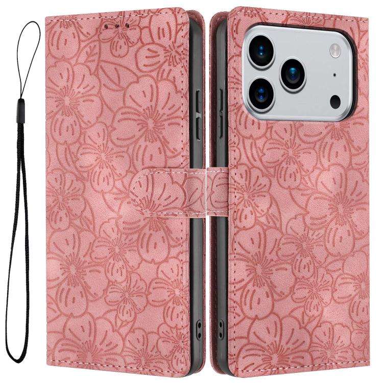 Cherry Blossoms Embossed Leather Phone Case, For iPhone 18 Pro, For iPhone 18 Pro Max, For iPhone...