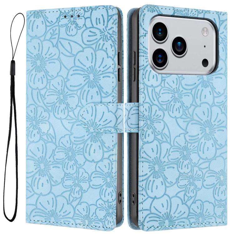 Cherry Blossoms Embossed Leather Phone Case, For iPhone 18 Pro, For iPhone 18 Pro Max, For iPhone...