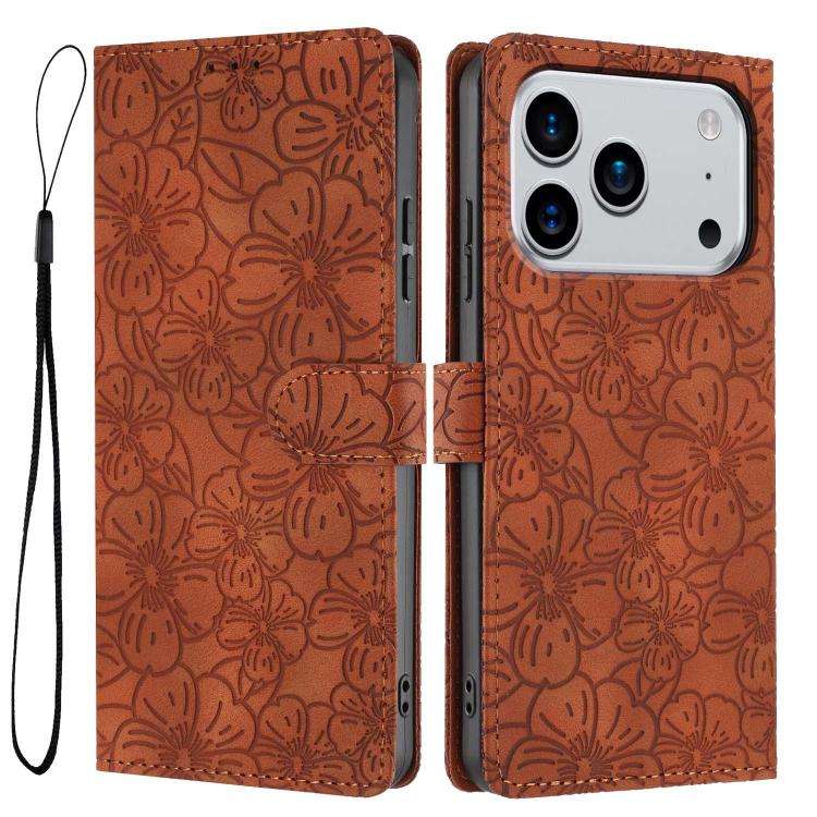 Cherry Blossoms Embossed Leather Phone Case, For iPhone 18 Pro, For iPhone 18 Pro Max, For iPhone...