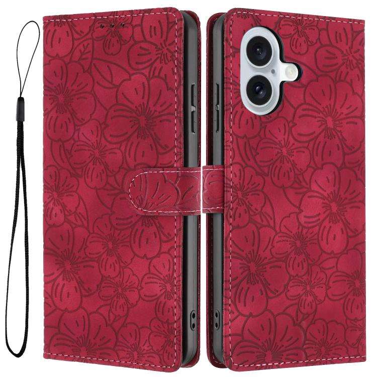 Cherry Blossoms Embossed Leather Phone Case, For iPhone 18 Pro, For iPhone 18 Pro Max, For iPhone...