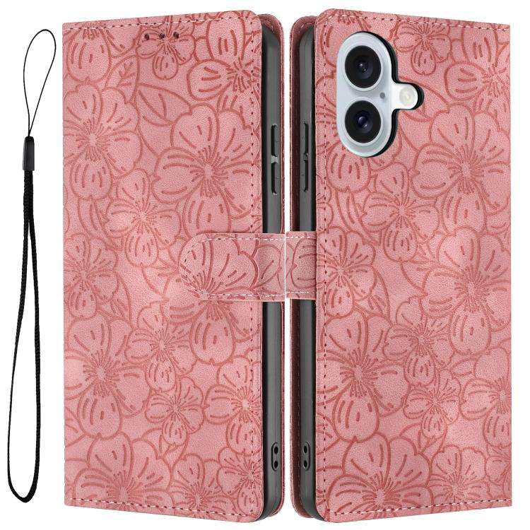 Cherry Blossoms Embossed Leather Phone Case, For iPhone 18 Pro, For iPhone 18 Pro Max, For iPhone...