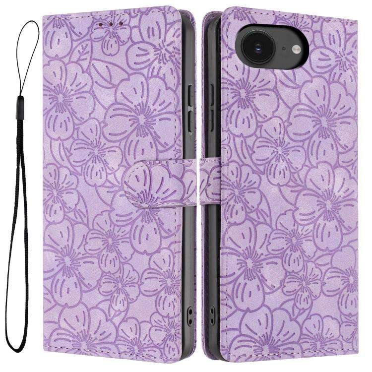 Cherry Blossoms Embossed Leather Phone Case, For iPhone 18 Pro, For iPhone 18 Pro Max, For iPhone...