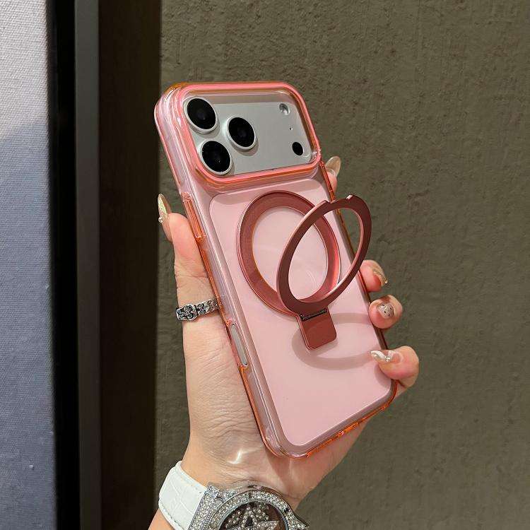 Transparent Colorful Metal Ring Holder MagSafe Phone Case, For iPhone 17 Pro Max, For iPhone 17 P...