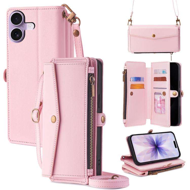 Zipper Wallet Side Buckle Crossbody Lanyard Leather Phone Case, For iPhone 18 Pro / 17 Pro, For i...