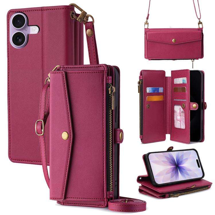Zipper Wallet Side Buckle Crossbody Lanyard Leather Phone Case, For iPhone 18 Pro / 17 Pro, For i...