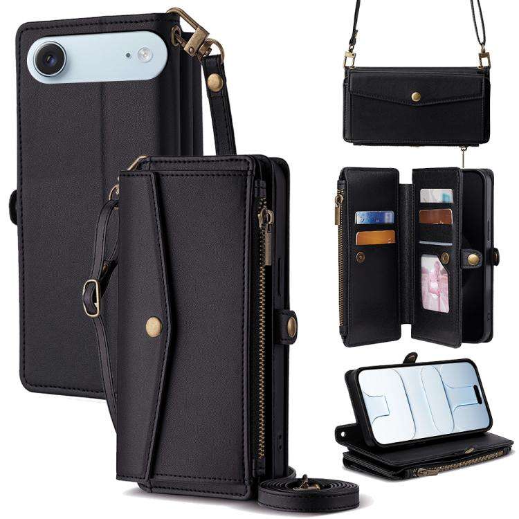 Zipper Wallet Side Buckle Crossbody Lanyard Leather Phone Case, For iPhone 18 Pro / 17 Pro, For i...
