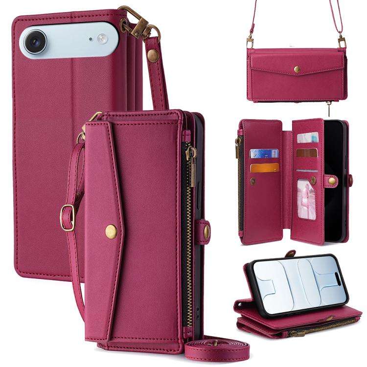 Zipper Wallet Side Buckle Crossbody Lanyard Leather Phone Case, For iPhone 18 Pro / 17 Pro, For i...