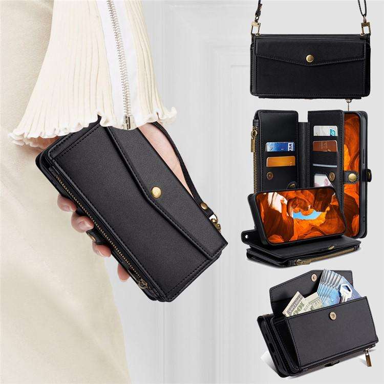 Zipper Wallet Side Buckle Crossbody Lanyard Leather Phone Case, For iPhone 18 Pro / 17 Pro, For i...