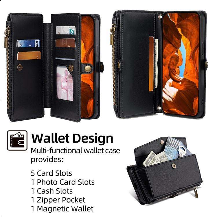 Zipper Wallet Side Buckle Crossbody Lanyard Leather Phone Case, For iPhone 18 Pro / 17 Pro, For i...