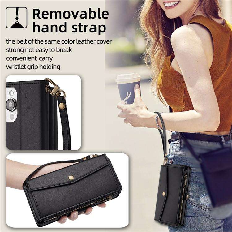 Zipper Wallet Side Buckle Crossbody Lanyard Leather Phone Case, For iPhone 18 Pro / 17 Pro, For i...