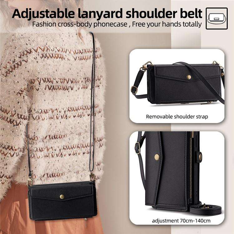 Zipper Wallet Side Buckle Crossbody Lanyard Leather Phone Case, For iPhone 18 Pro / 17 Pro, For i...