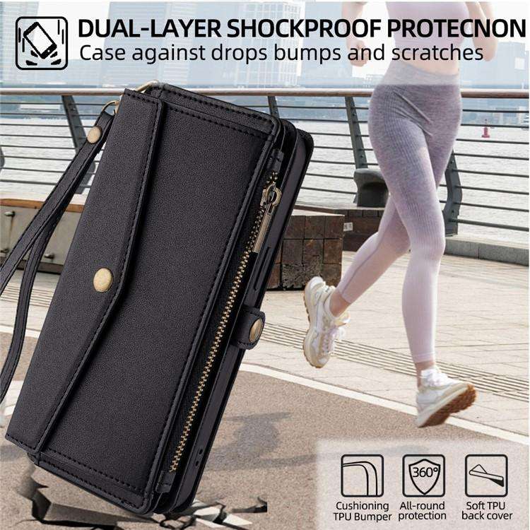 Zipper Wallet Side Buckle Crossbody Lanyard Leather Phone Case, For iPhone 18 Pro / 17 Pro, For i...