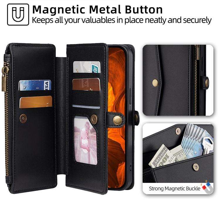 Zipper Wallet Side Buckle Crossbody Lanyard Leather Phone Case, For iPhone 18 Pro / 17 Pro, For i...