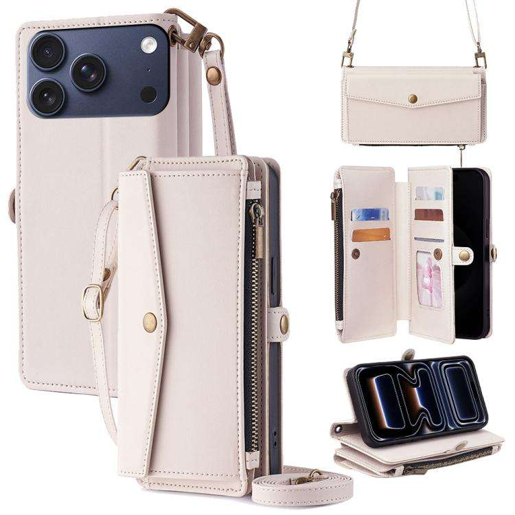 Zipper Wallet Side Buckle Crossbody Lanyard Leather Phone Case, For iPhone 18 Pro / 17 Pro, For i...