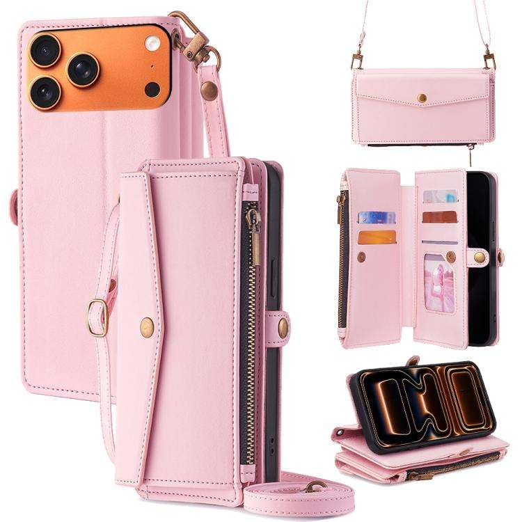 Zipper Wallet Side Buckle Crossbody Lanyard Leather Phone Case, For iPhone 18 Pro / 17 Pro, For i...