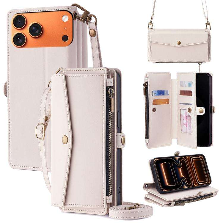 Zipper Wallet Side Buckle Crossbody Lanyard Leather Phone Case, For iPhone 18 Pro / 17 Pro, For i...