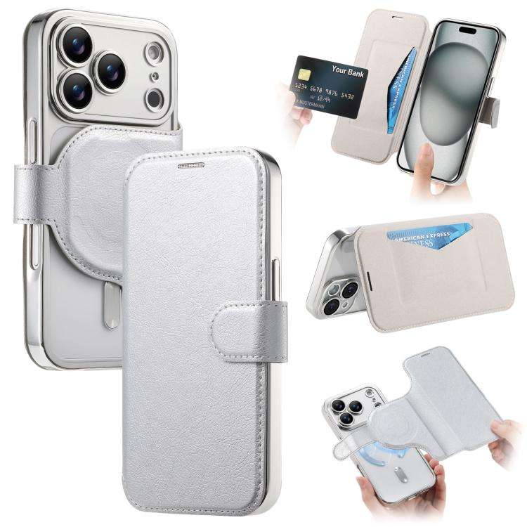Splitable Electroplated MagSafe RFID Anti-theft Leather Phone Case with Lens Film, For iPhone 18 ...