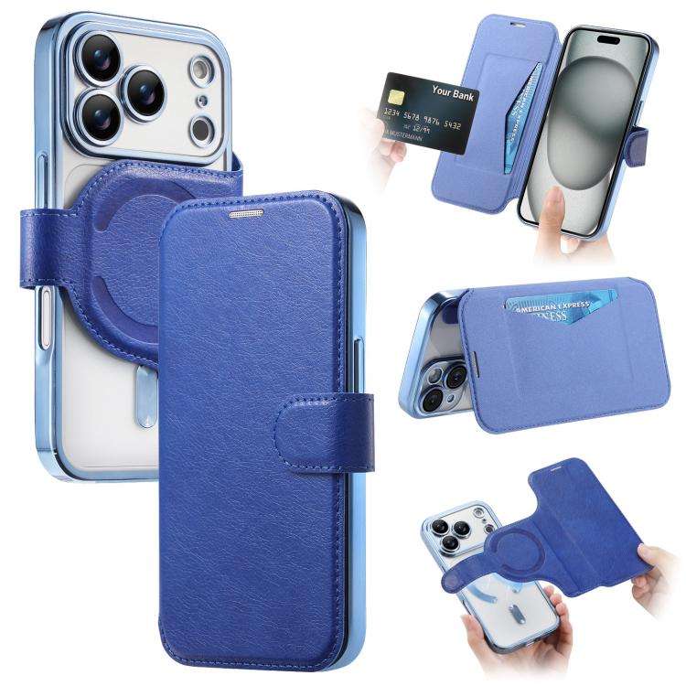 Splitable Electroplated MagSafe RFID Anti-theft Leather Phone Case with Lens Film, For iPhone 18 ...