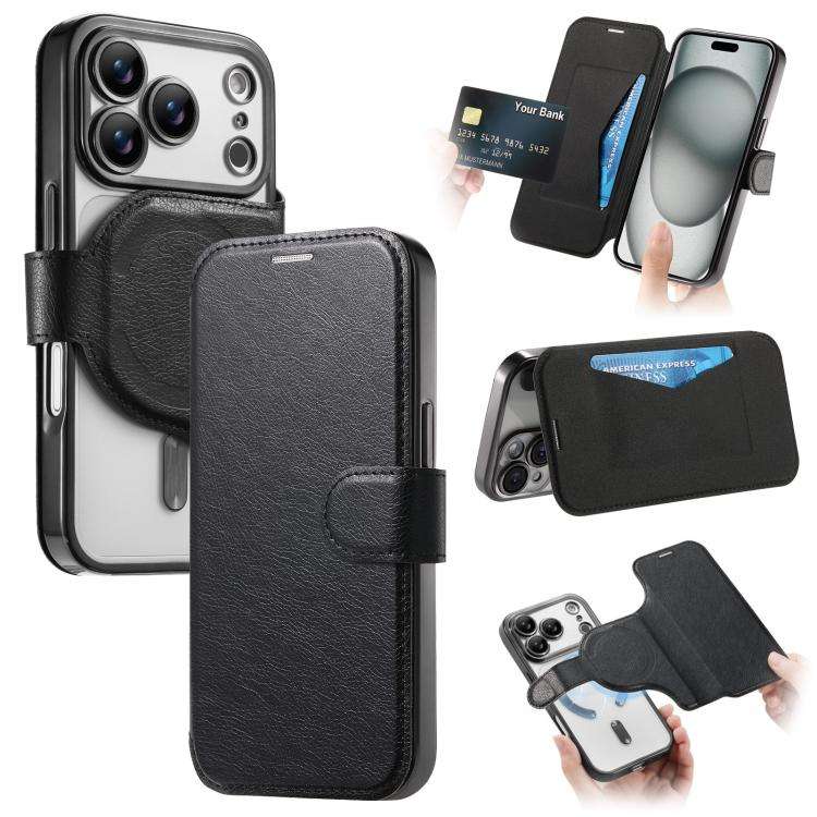 Splitable Electroplated MagSafe RFID Anti-theft Leather Phone Case with Lens Film, For iPhone 18 ...
