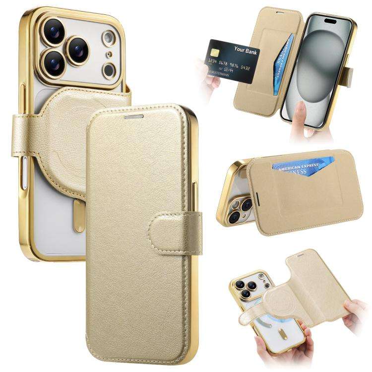 Splitable Electroplated MagSafe RFID Anti-theft Leather Phone Case with Lens Film, For iPhone 18 ...