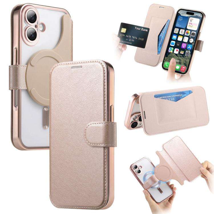 Splitable Electroplated MagSafe RFID Anti-theft Leather Phone Case with Lens Film, For iPhone 18 ...