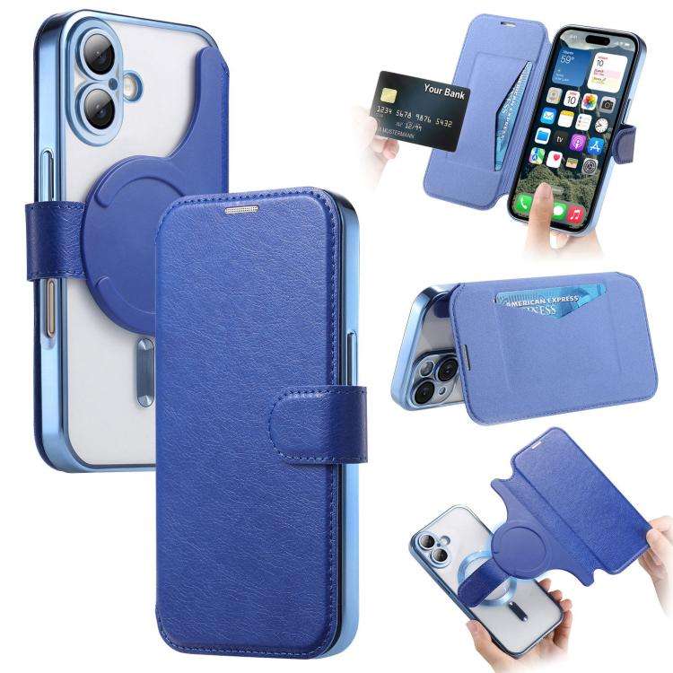 Splitable Electroplated MagSafe RFID Anti-theft Leather Phone Case with Lens Film, For iPhone 18 ...