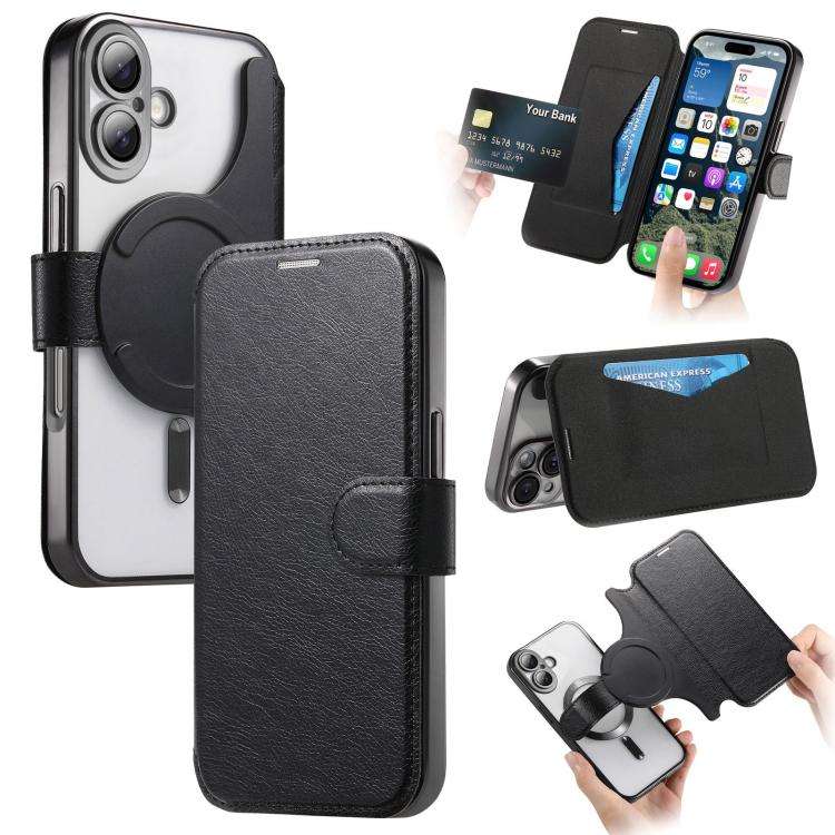 Splitable Electroplated MagSafe RFID Anti-theft Leather Phone Case with Lens Film, For iPhone 18 ...
