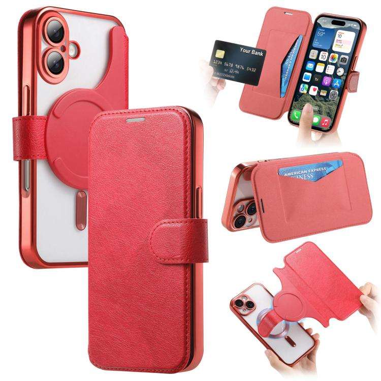 Splitable Electroplated MagSafe RFID Anti-theft Leather Phone Case with Lens Film, For iPhone 18 ...