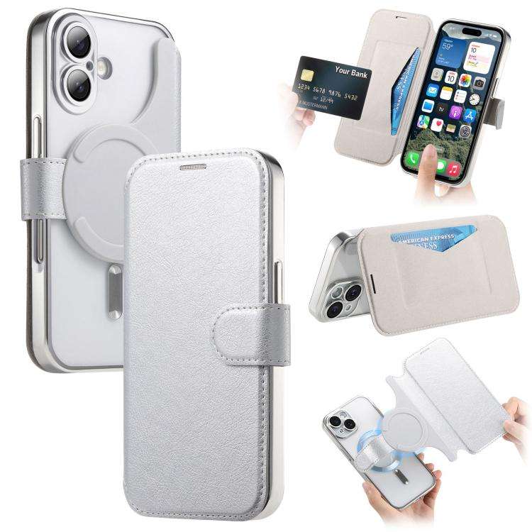 Splitable Electroplated MagSafe RFID Anti-theft Leather Phone Case with Lens Film, For iPhone 18 ...