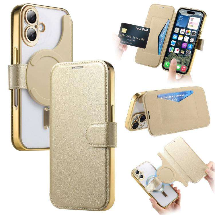 Splitable Electroplated MagSafe RFID Anti-theft Leather Phone Case with Lens Film, For iPhone 18 ...